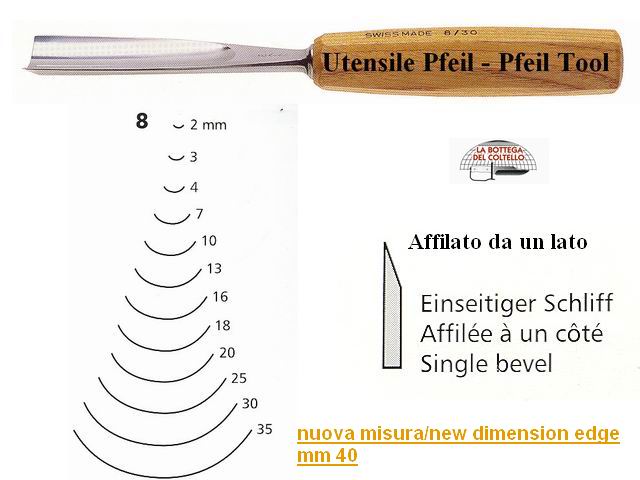 Pfeil sgorbia legno curvatura 8/40