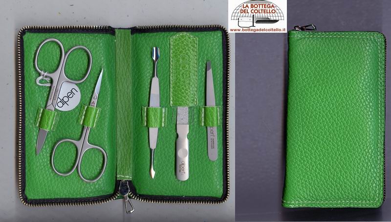 Alpen  Set per manicure pelle verde zip