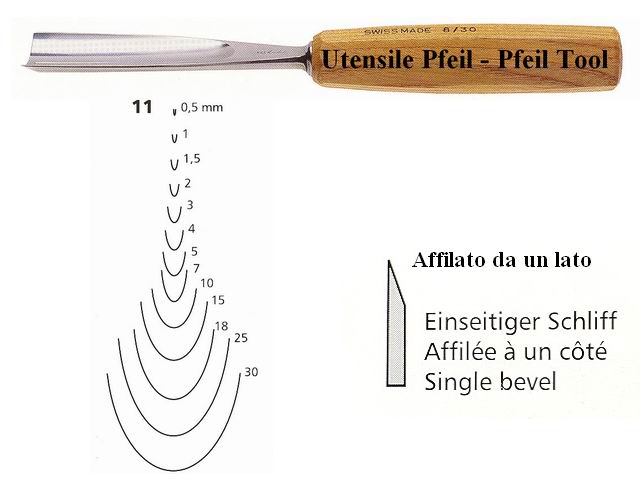 Pfeil sgorbia legno curvatura 11/30